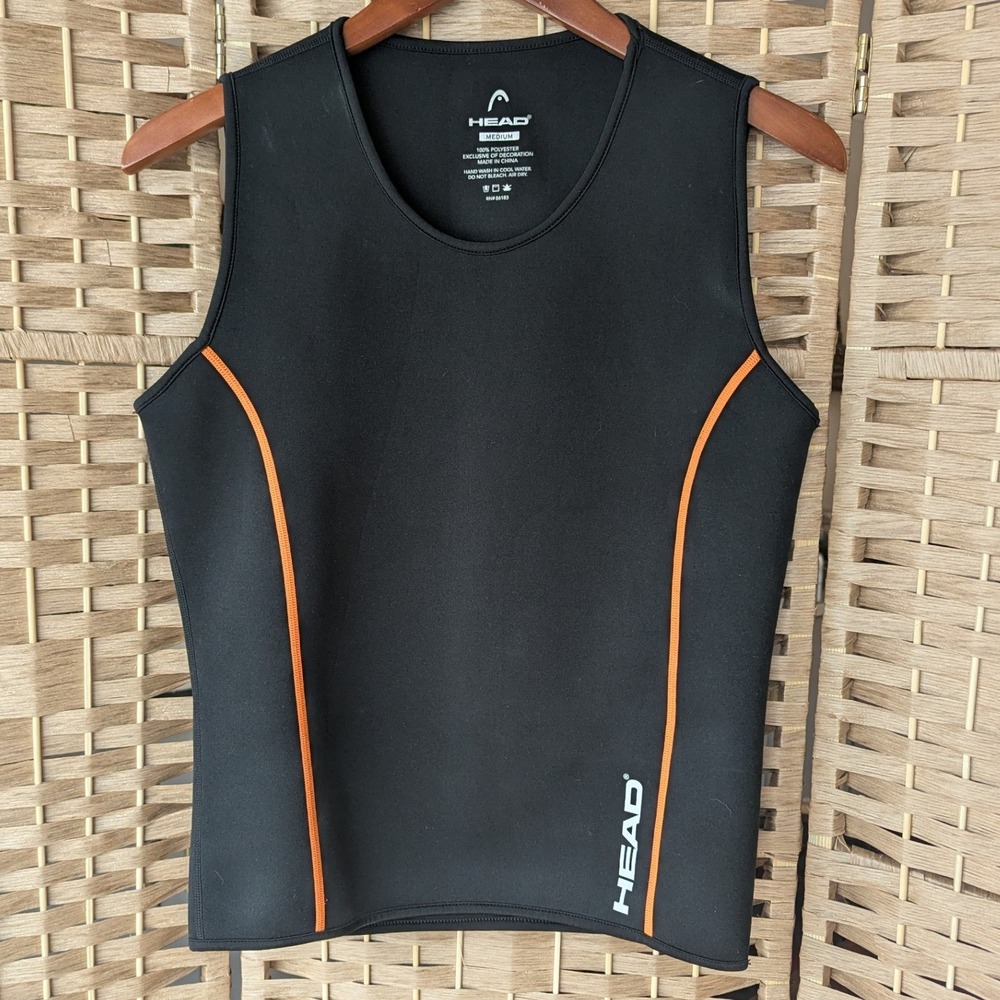 HEAD Mens Medium Black Orange Sleeveless Swim Vest Rash Guard Water Sports